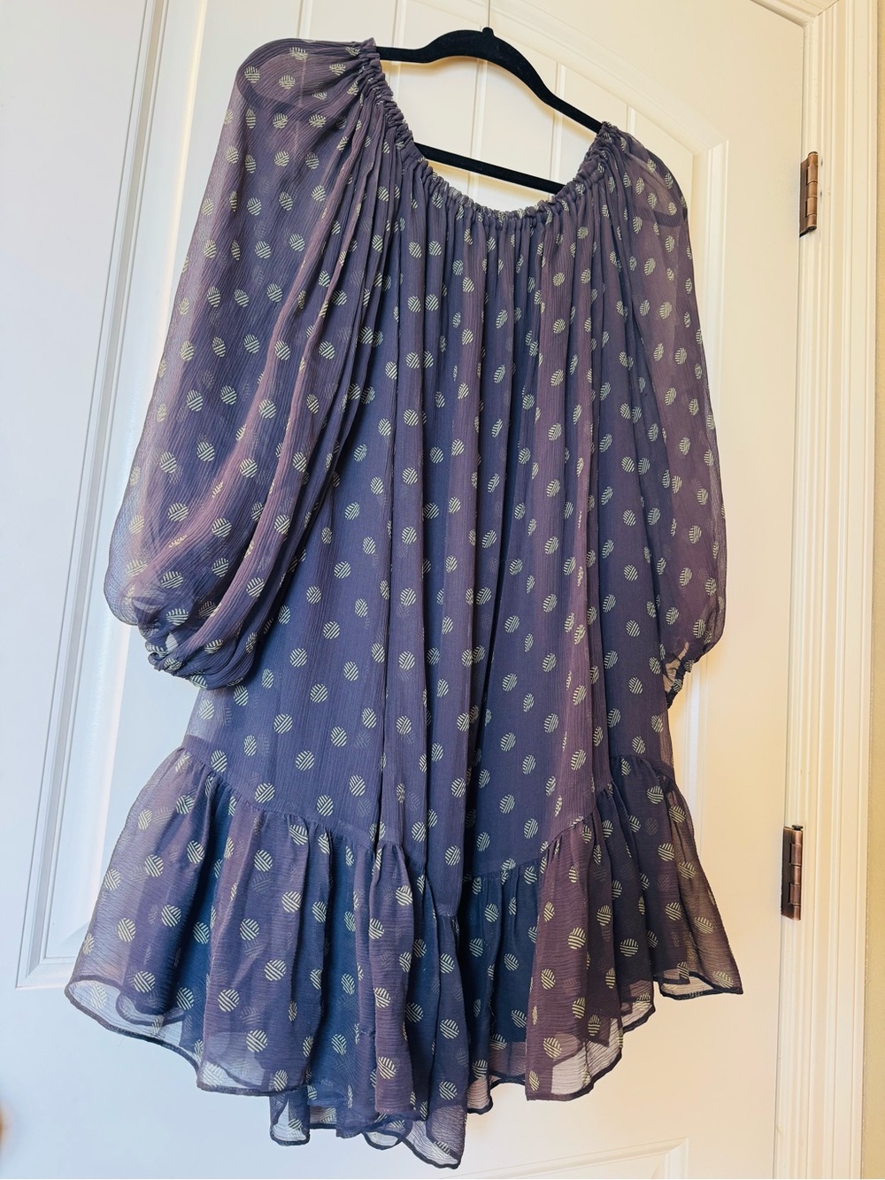 Moda International Lavender Sheer Polka Dot Peasant Dress Sz S